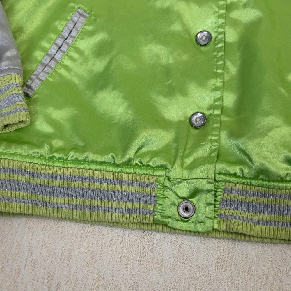 Vintage Disney Store Tinker Bell Satin Bomber Jacket‎ Girls M 7/8 Green Fairy